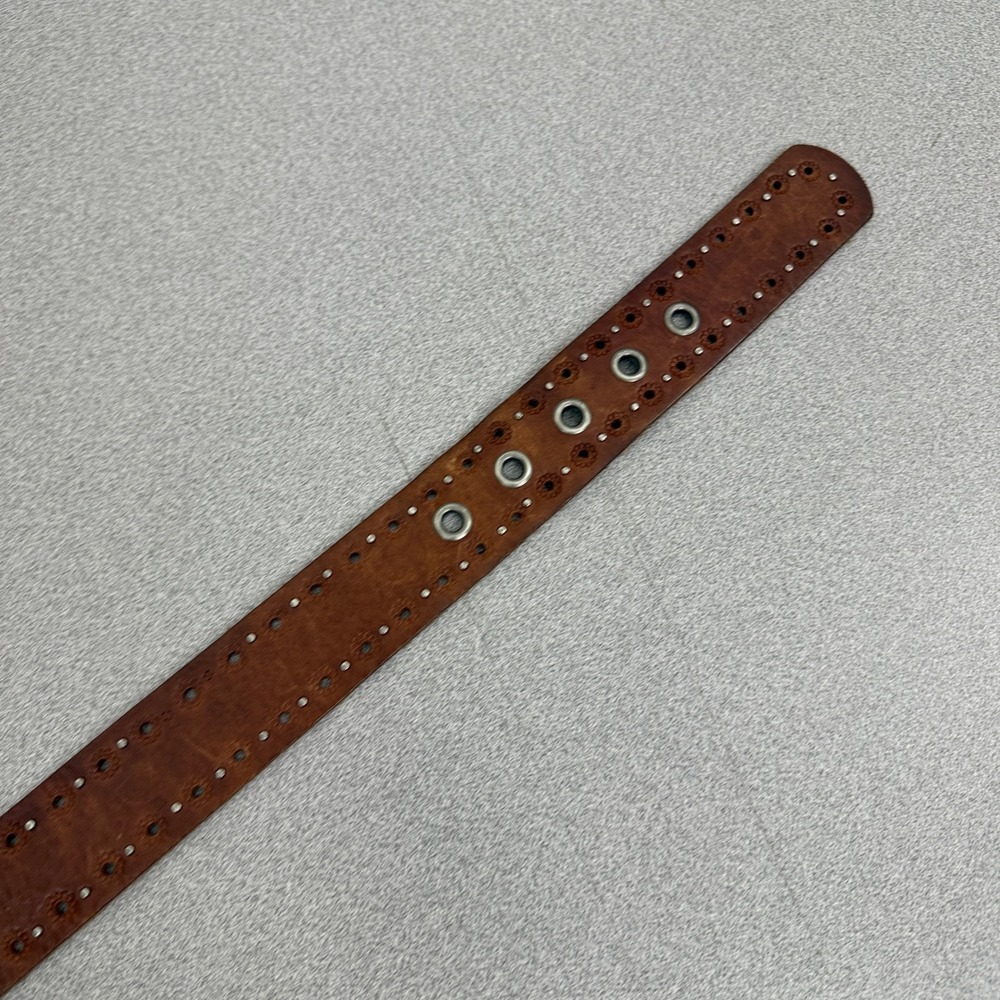 Fossil Belt Womens Medium Brown Studded Leather Perforated Floral Buckle - Picture 5 of 7